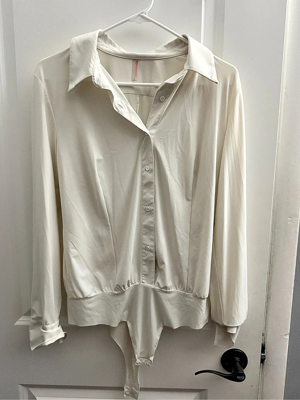 Commando White Classic Button Down Long Sleeve Bodysuit - Size L